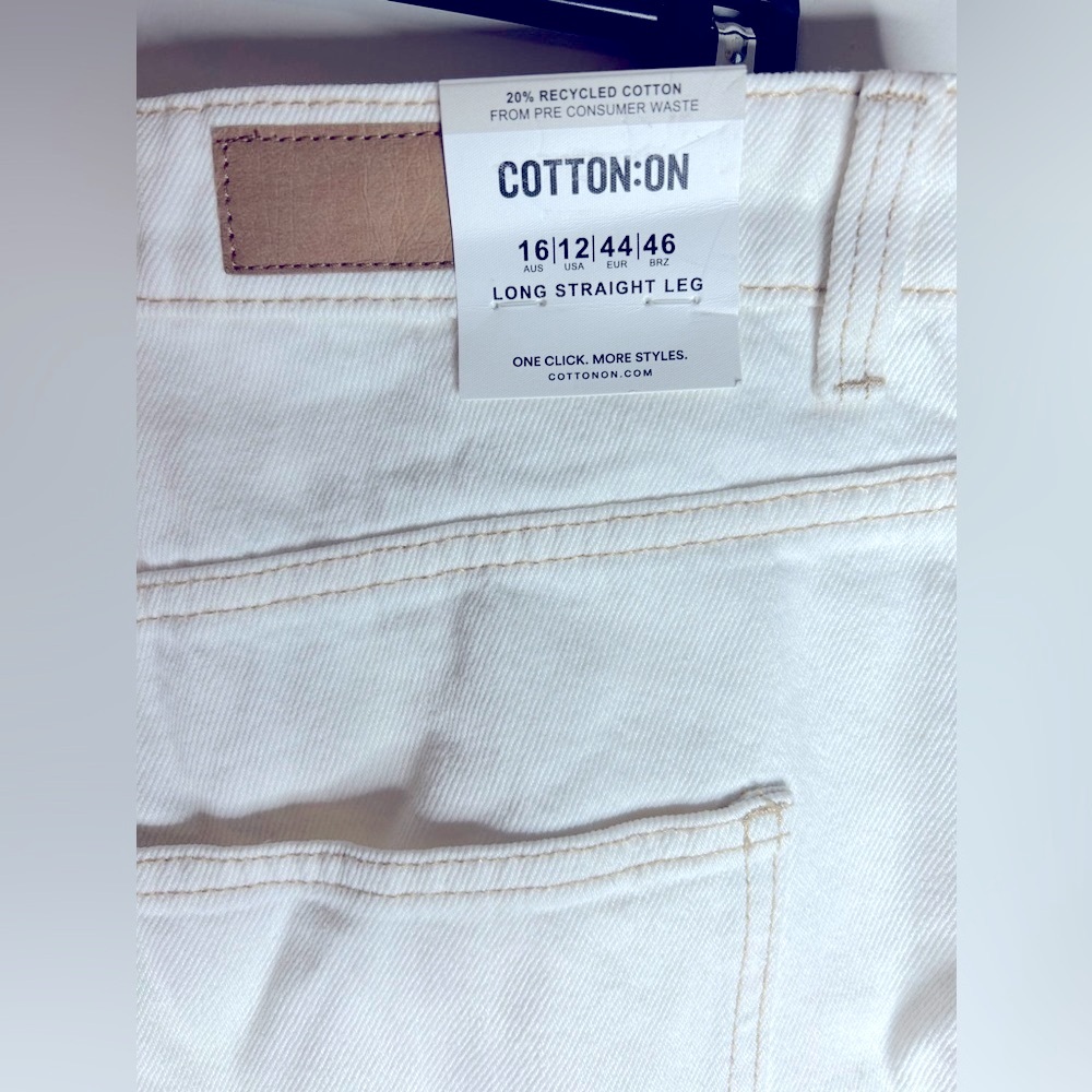 Cotton: ON Cream Colored Straight Leg Mom Jeans Size 12 Long